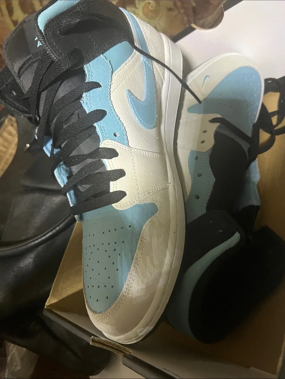 Nike Air Jordan 1 Low White/Light Blue/Black I have size 10 and 11 men’s